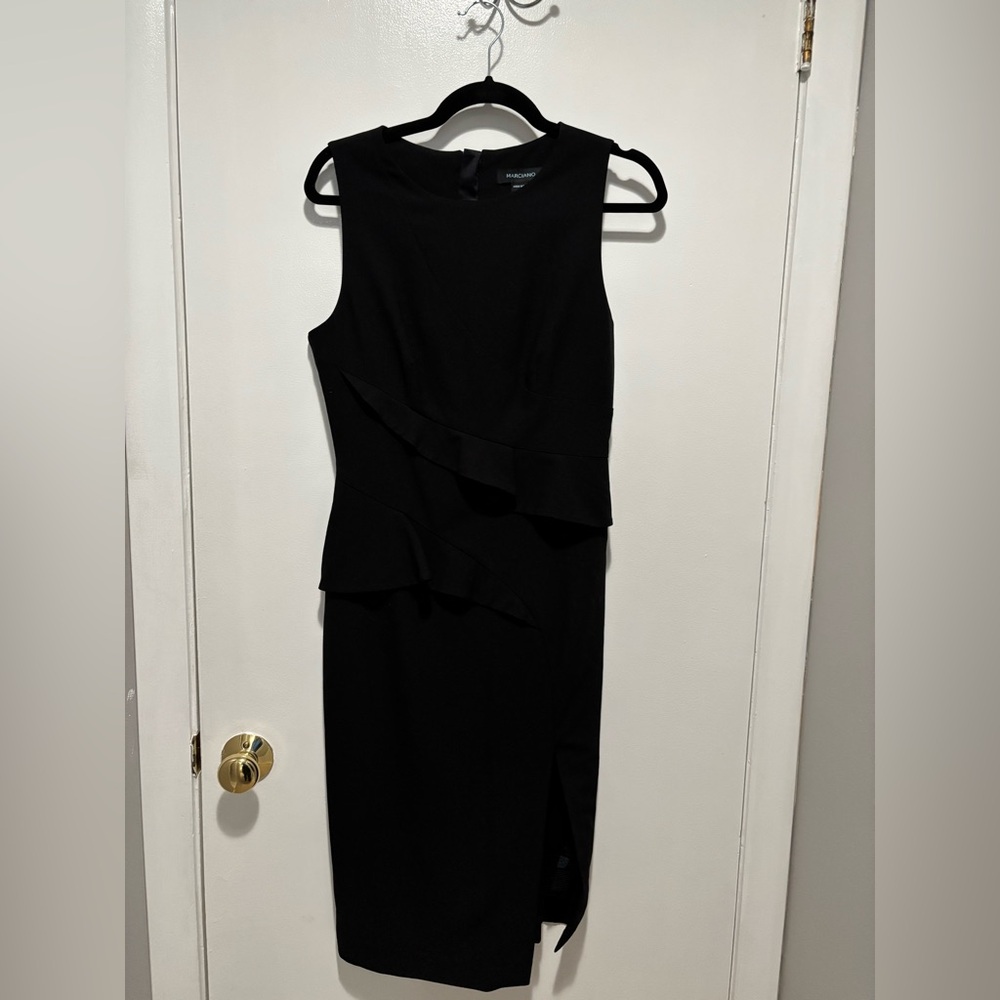 Marciano Black Ruffle Midi Dress Size 8